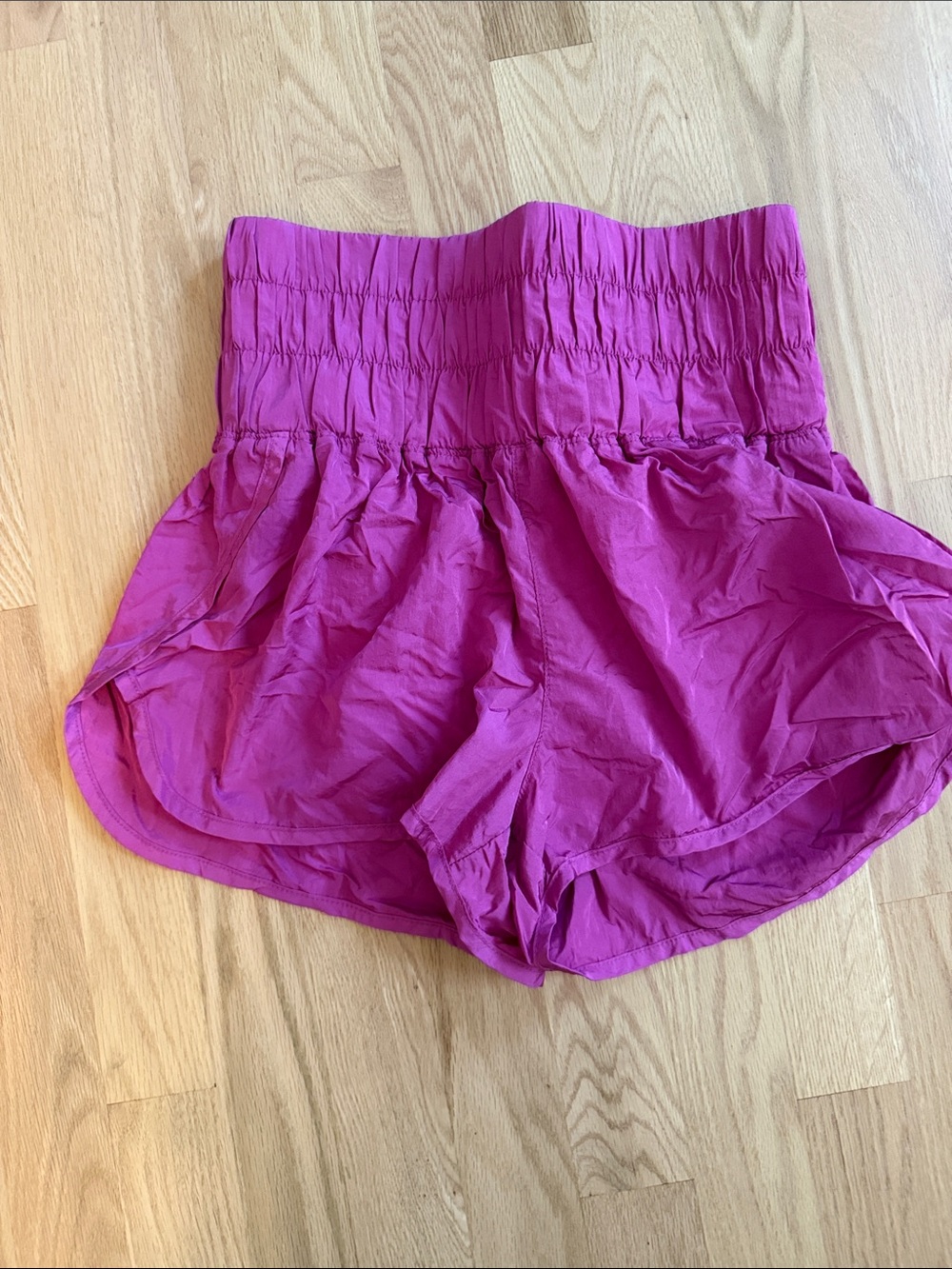 Free People High-Waist Smocked Magenta Athletic Shorts